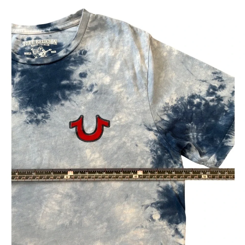True Religion T-Shirt Mens XS Blue Tie Dye Buddha Logo Crew Neck